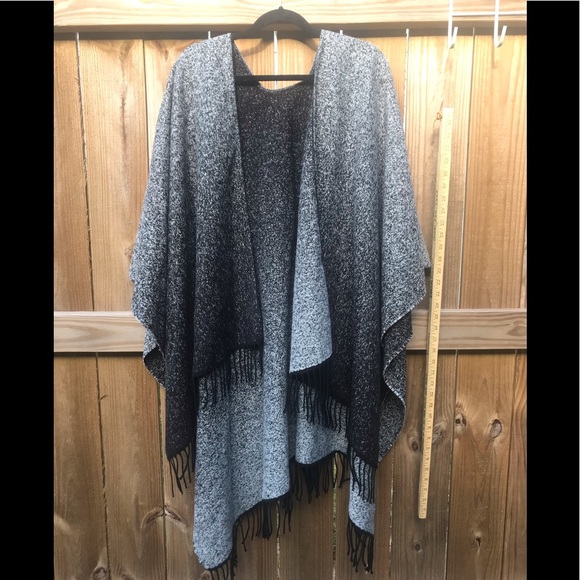 Grey and silver ombré Cape with black fringe  one-size fits most - Picture 1 of 4